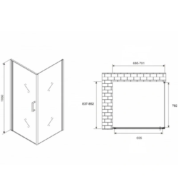 Душевой уголок Abber Sonnenstrand 70х85 см профиль хром, стекло матовое, прямоугольные - фото 2