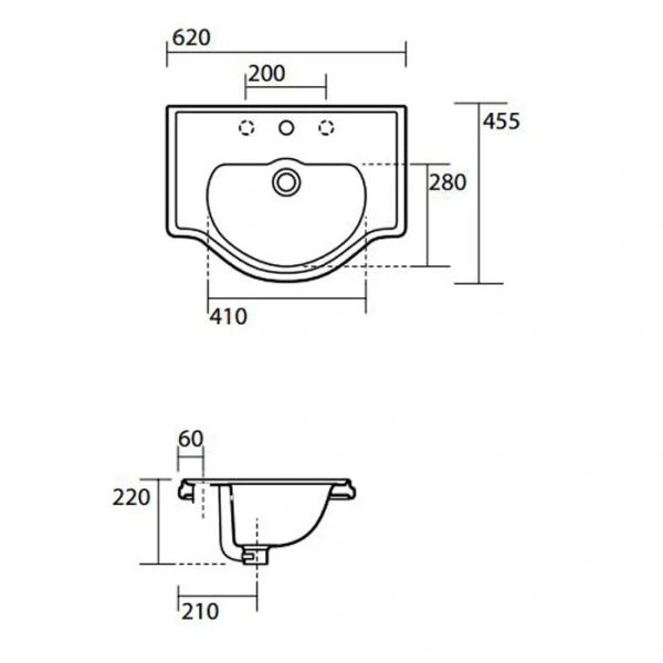 Раковина Kerasan Retro 62 см с 3 отверстиями под смеситель, классические, ретро - фото 2