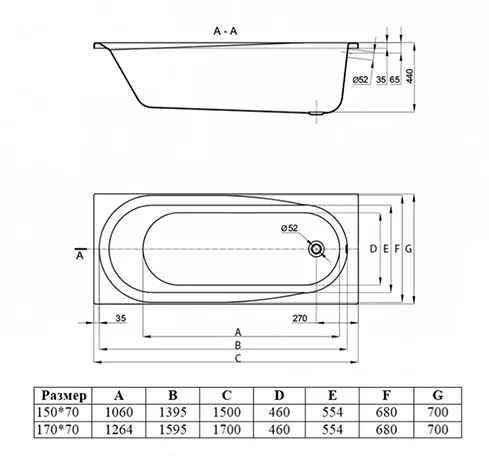Ванна акриловая Vincea VBT-2B170-LG, 170 x 70 см, с ножками, белая, приставные, встраиваемые - фото 7