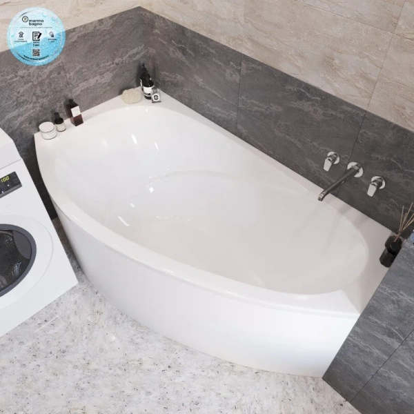 Ванна Marmo Bagno Турин, MB-TR170-95/MB-TL170-95, 170 х 95 см, левая/правая, искусственный камень, белая - фото 2