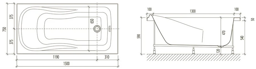 Акриловая ванна Eurolux Alla E1015070005, 150 х 75 см, белая, прямоугольные - фото 5