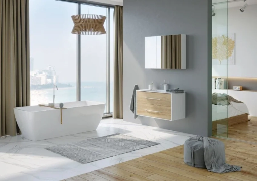 Тумба под раковину подвесная Aqwella Майами 100 см дуб сонома, современная, hi-tech - фото 3