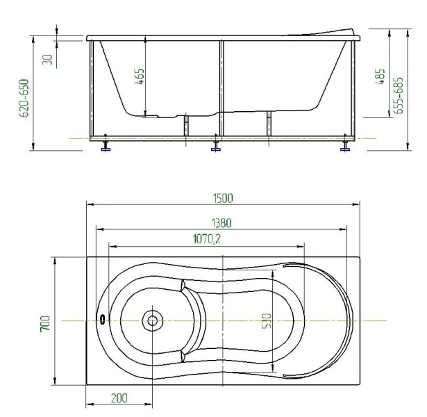 Ванна акриловая Акватек Афродита 150x70 см слив слева - фото 4