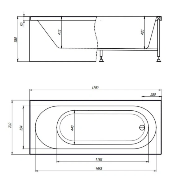 Ванна акриловая Timo Roha 170x70 см белая - фото 2