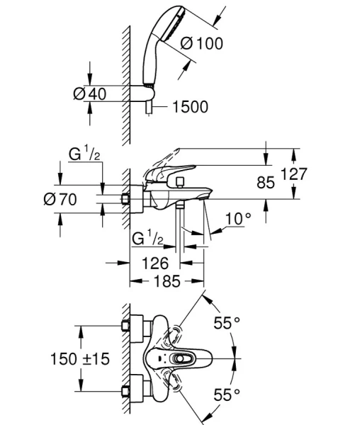Смеситель для ванны c лейкой Grohe Eurostyle New 3359230A - фото 2