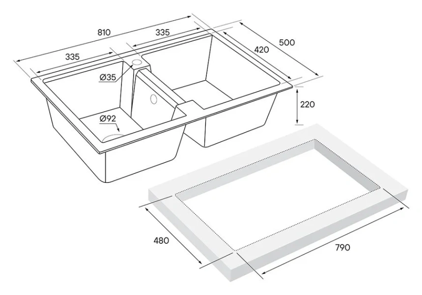 Мойка для кухни Paulmark Zwilling PM238150 81 см из кварцевого композита - фото 2