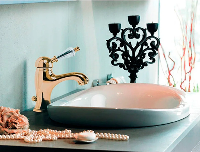 Смеситель для раковины Cezares Vintage золото 24 карат, ручка с кристаллом Swarovski, для раковины - фото 2