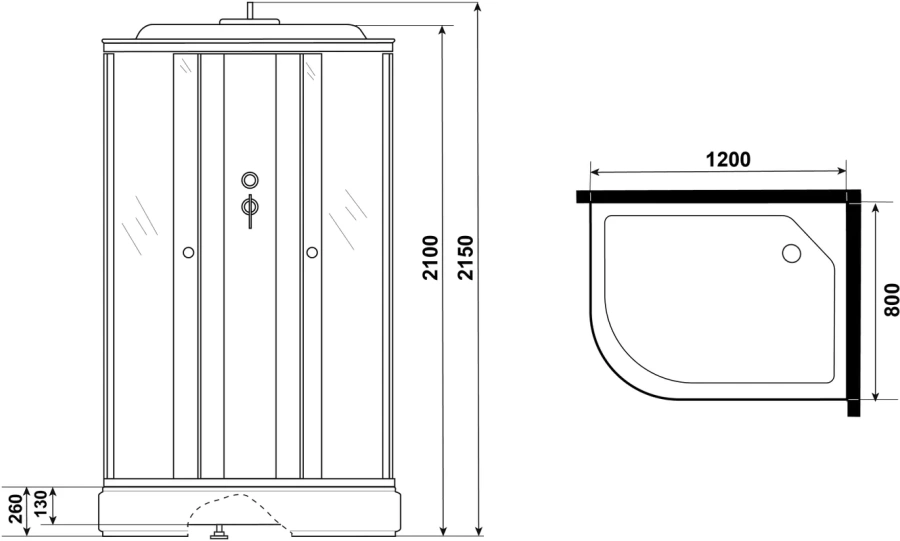 Душевая кабина Niagara Eco 120x80 см правая, угловые, недорогие, для дачи, без гидромассажа, c тропическим душем, с вентиляцией, с крышей index_1 - фото 16