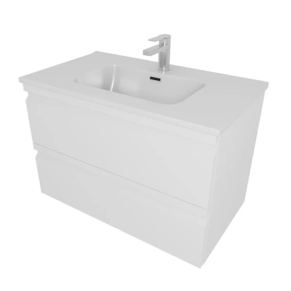 Тумба с раковиной подвесная Акватек Вега 80 см белый матовый - фото 1
