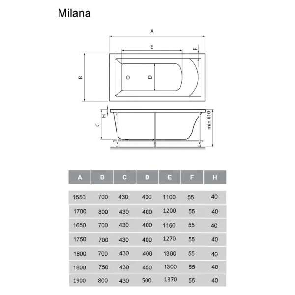 Ванна акриловая Vayer Milana Гл000026961, 170 x 80 см, цвет белый - фото 2