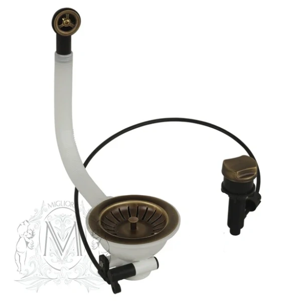 Слив для кухонной мойки Migliore с переливом, золото - фото 4