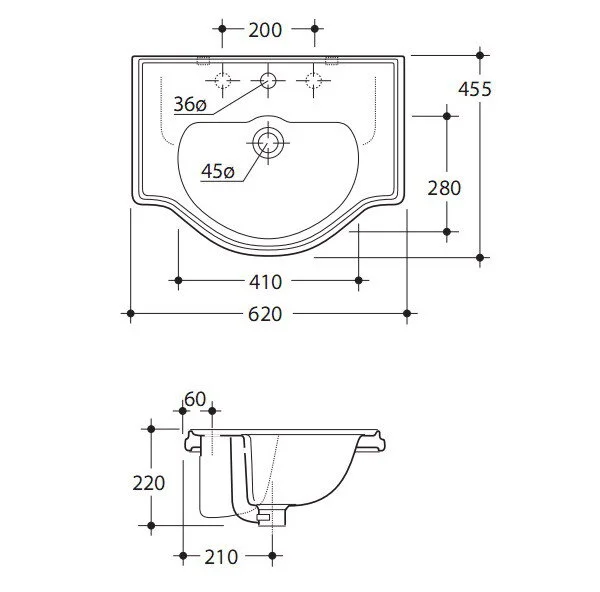 Раковина Kerasan Retro 103001 62 см встраиваемая - фото 2