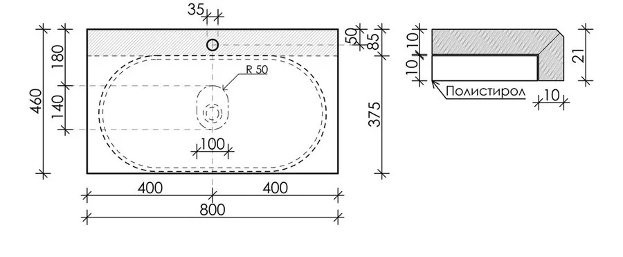 Столешница Sancos 80 см с отверстием под смеситель black sky, в наличии - фото 2