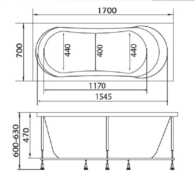 Ванна акриловая Creto Liona 30-17070, 170 x 70, белый - фото 2