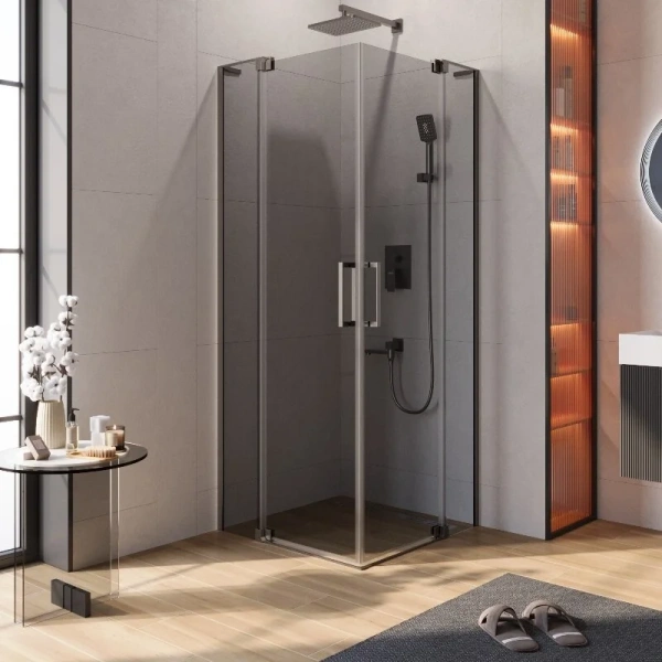 Душевой уголок Cezares Slider 80х80 см стекло серое профиль оружейная сталь - фото 1