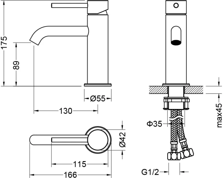 Смеситель для раковины Акватек Европа черный, из латуни, недорогие, округлая форма - фото 5