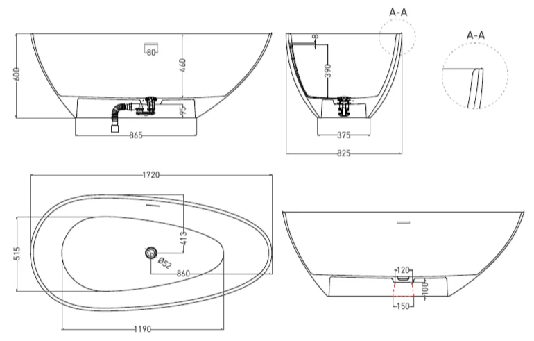 Ванна из искусственного камня Salini Paola 172х83 см белая - фото 2