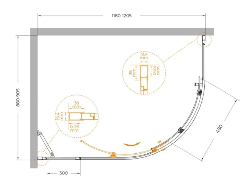 Душевой уголок Cezares Molveno 120х90 см прозрачное стекло профиль оружейная сталь, асимметричные - фото 2