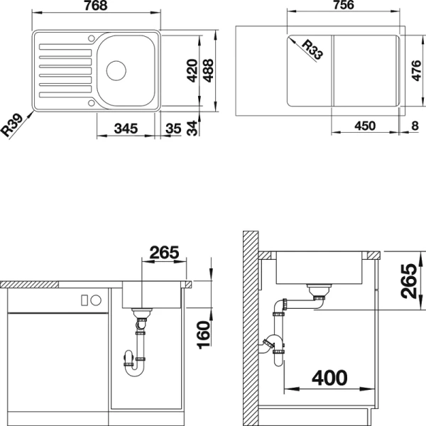 Мойка для кухни Blanco Lantos 45 S-IF Compact 77 см с крылом - фото 3