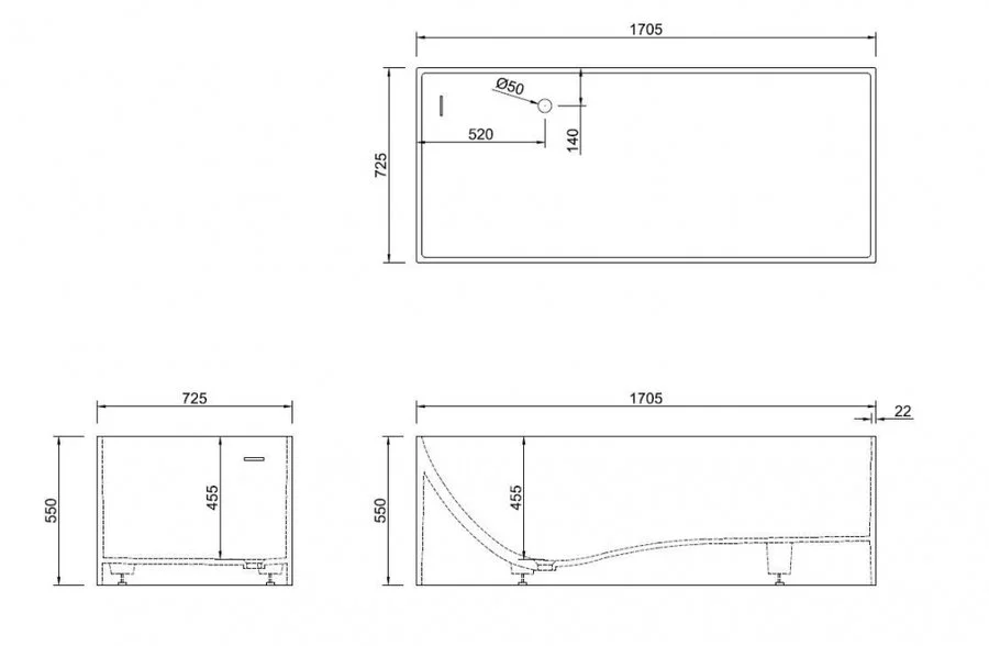 Ванна из искусственного камня NTBagno Trieste NT205 170 х 72,5 см, цвет белый - фото 2