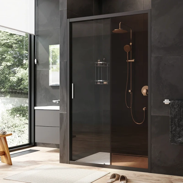 Душевая дверь в нишу AM.PM Gem Solo 120 см профиль черный стекло бронза - фото 1
