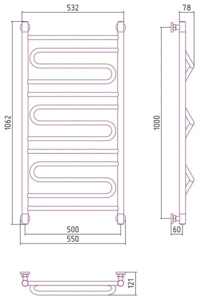 Полотенцесушитель водяной Сунержа Элегия+ 50х100 см хром, современные, hi-tech - фото 2