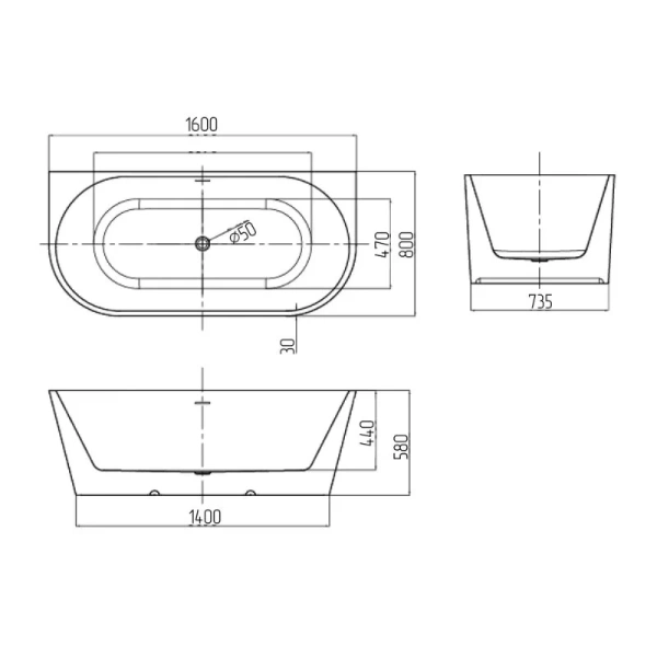 Ванна акриловая Grossman Cristal GR-16072, 160 x 80 см, белая - фото 2