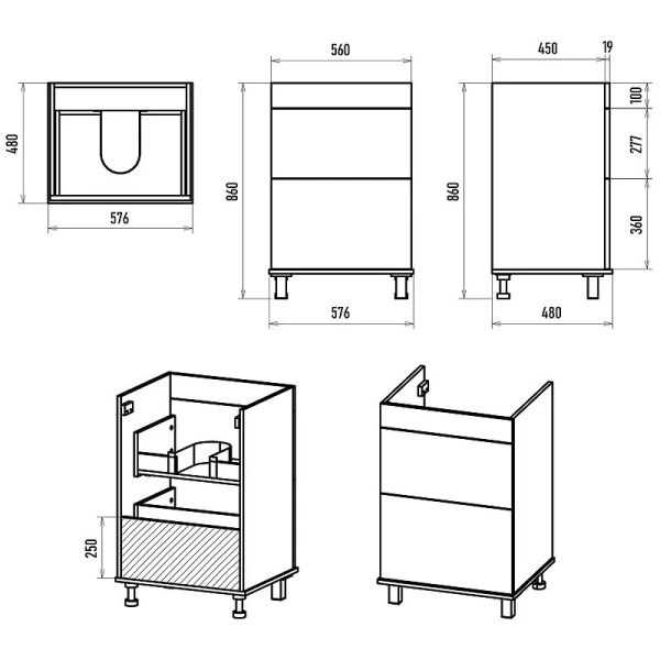 Тумба под раковину напольная Brevita Enfida 60 см черная, нет в наличии - фото 2