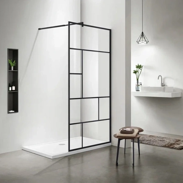 Душевая перегородка Акватек 100 см профиль черный, стекло прозрачное - фото 1