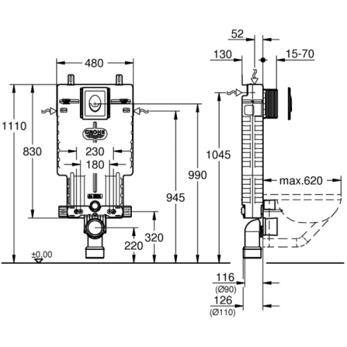 Инсталляция для подвесного унитаза Grohe Uniset 38723001 - фото 2