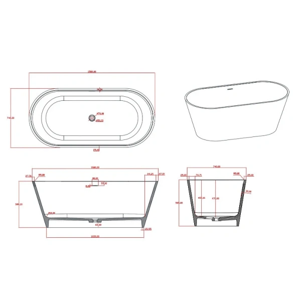 Акриловая ванна Timo ELISSA1580, 160 х 75 см, цвет белый - фото 2