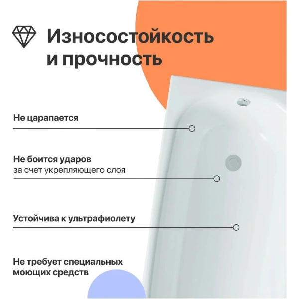 Ванна акриловая Diwo Анапа 150 x 70 см, с каркасом, цвет белый, Щ0000055219/Щ0000048581, в наличии - фото 10