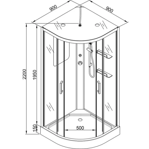 Душевая кабина Deto A 90х90 см с led подсветкой включаемой с помощью кнопки - фото 2