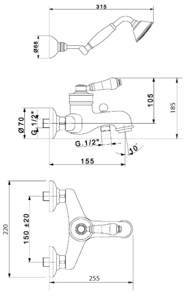 Смеситель для ванны Migliore Ermitage 186 однорычажный - фото 2