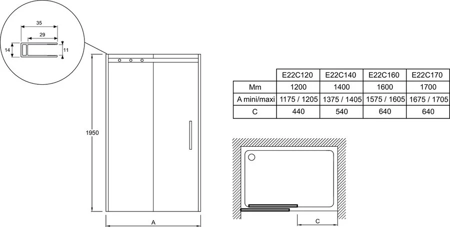 Душевая дверь Jacob Delafon Contra 120 см стекло прозрачное, профиль чёрный - фото 3