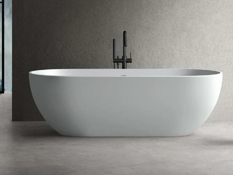 Ванна Uni-Flow Oval из искусственного камня Solid surface FS307-1750 Gloss White, 175 х 75 см, белая - фото 4