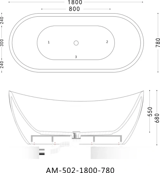 Ванна акриловая Art&Max Rimini AM-502-1800-780, 180 x 78 см, слив-перелив и донный клапан в комплекте, белый, овальные - фото 5