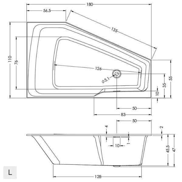 Акриловая ванна Riho Rething Space Fall Plug & Play B115009005/B116009005, 180 x 110 см, наполнение через перелив, левая/правая, цвет белый - фото 3
