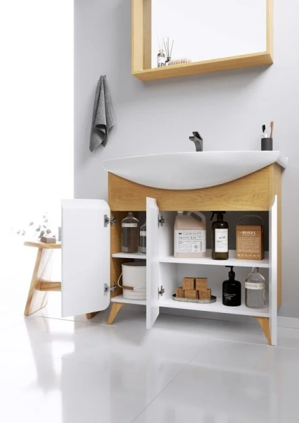 Тумба под раковину напольная Aqwella Basic 85 см дуб золотой, напольная, пристенная - фото 4