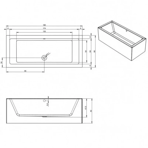 Акриловая ванна Riho Lugo Plug & Play B135014005/B135015005, 190 x 80 см, левая/правая, цвет белый - фото 2