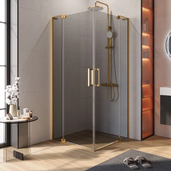 Душевой уголок Cezares Slider 90х90 см стекло серое профиль брашированное золото - фото 1