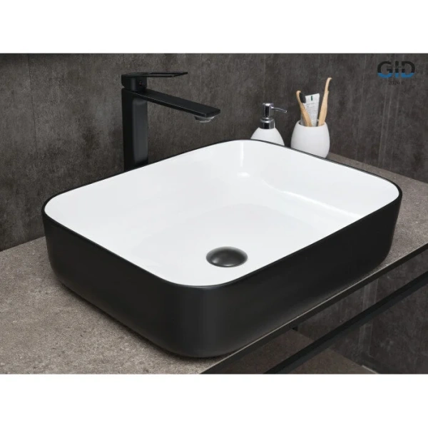 Раковина GID Geometrico Nc366 50 см белая/черная, одинарные, недорогие, с антигрязевым покрытием - фото 8
