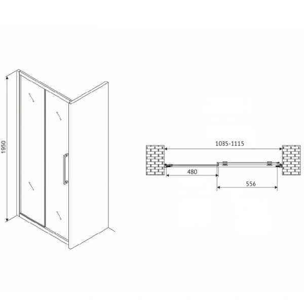 Душевая дверь в нишу Abber Schwarzer Diamant AG30110H 110 см раздвижная - фото 2