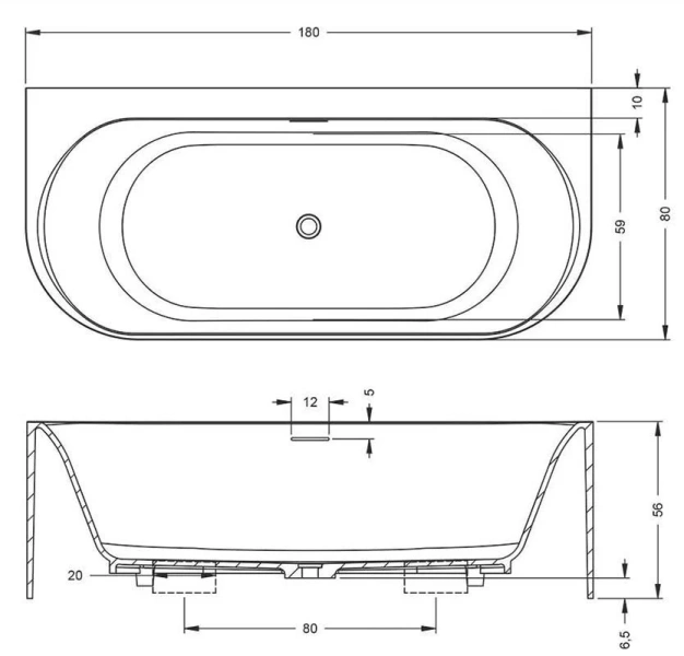 Ванна Riho Valor back-2-wall B131001105, 180 x 80 см, из искусственного мрамора - фото 2