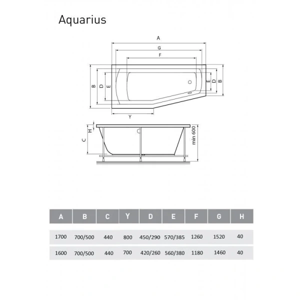 Ванна акриловая Relisan Aquarius, 170 х 70 см, левая/правая, без гидромассажа - фото 6