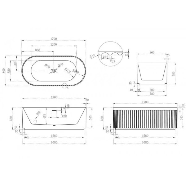 Ванна акриловая Abber 170x80 см белая, 170x80 см - фото 4