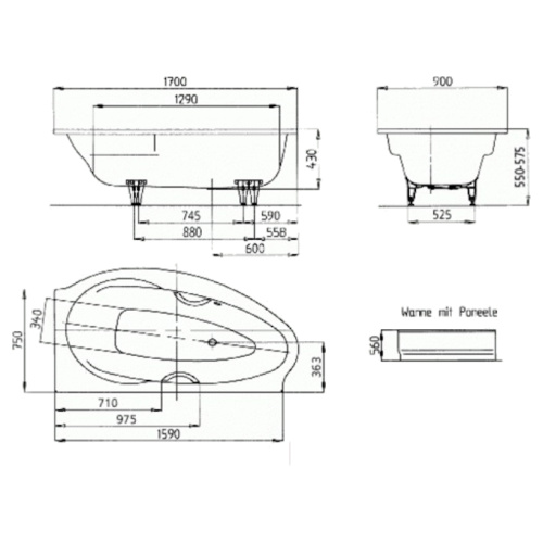 Ванна стальная Kaldewei Avantgarde Studio 826, 828 170х90 см - фото 2