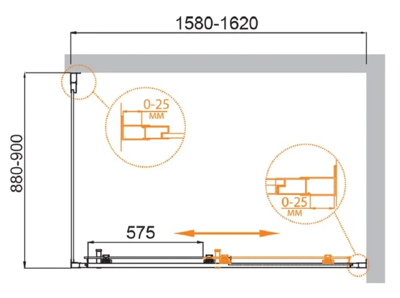 Душевой уголок Cezares Molveno 160x90 см стекло прозрачное профиль оружейная сталь, прямоугольные - фото 2