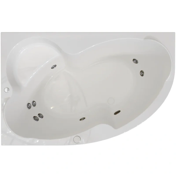 Гидромассажная ванна Радомир Ирма 2-80-2-1-0-216/2-80-2-2-0-216, 149 x 96.5 см, L/R, рама-подставка, фронтальная панель, полотенцедержатель, слив-перелив, гидромассаж Релакс хром КУ 100, датчик уровня воды, массаж спины, ступней, боковых поверхностей, бел - фото 1