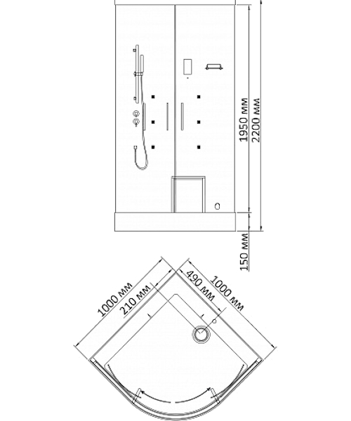 Схема, угловые, с сауной (баней), с гидромассажем, c тропическим душем, с вентиляцией, с крышей, с сиденьем - фото 5